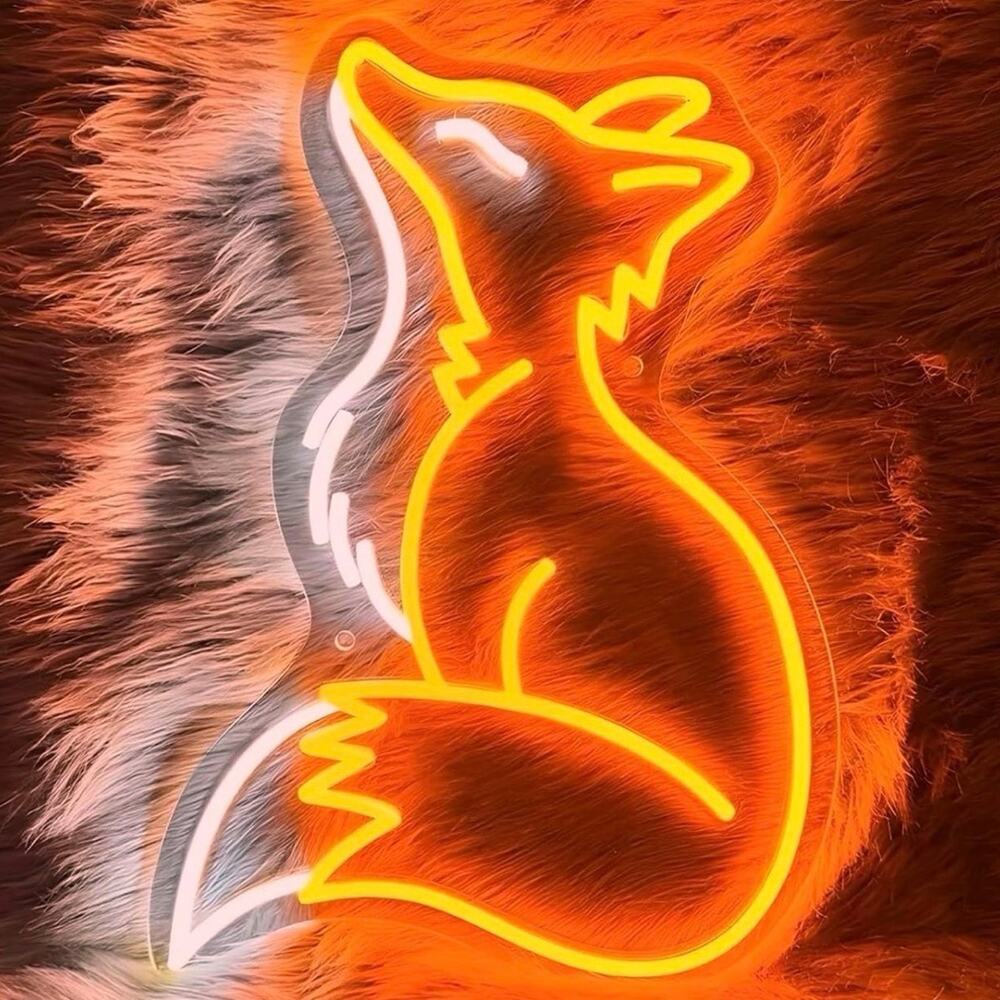Cute Fox Neon Sign Orange Night Light Room Wall Decor